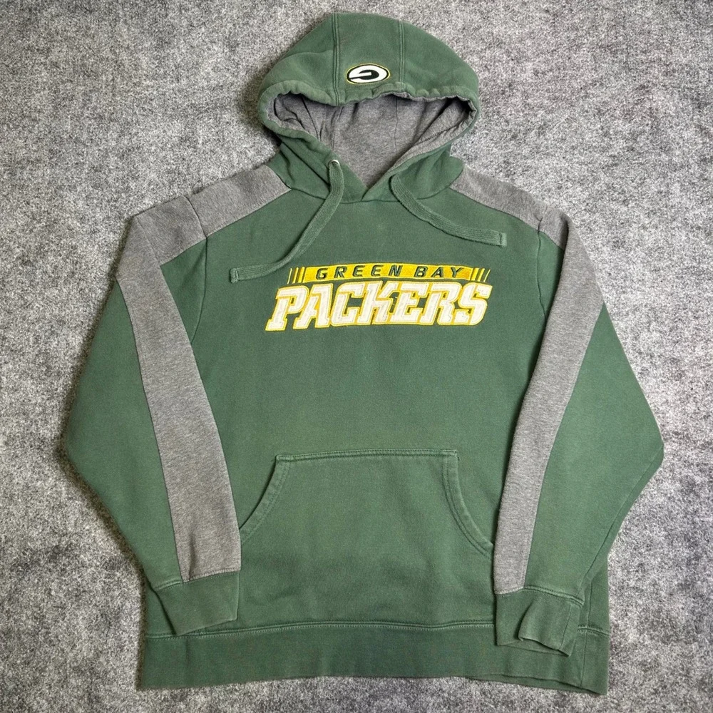 NFL Green Bay Packers Hoodie Green Grey Colorblock Sweatshirt Size Large Y2K
